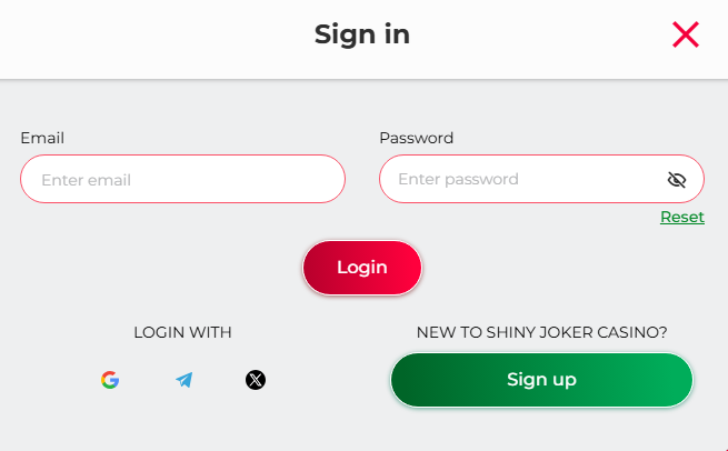 Shiny Joker Casino login form